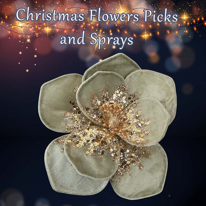 Christmas Velvet Flower Decoration 11cm x 11cm Green X 1
