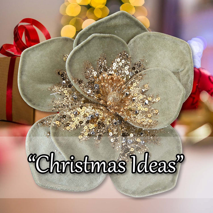 Christmas Velvet Flower Decoration 11cm x 11cm Green X 1
