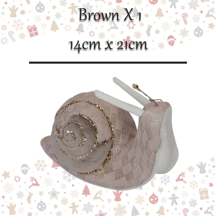 Christmas Velvet Snail Decoration 14cm x 21cm Brown X 1
