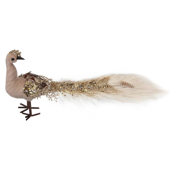 Christmas Velvet Peacock Decoration 19cm x 13cm Brown X 1