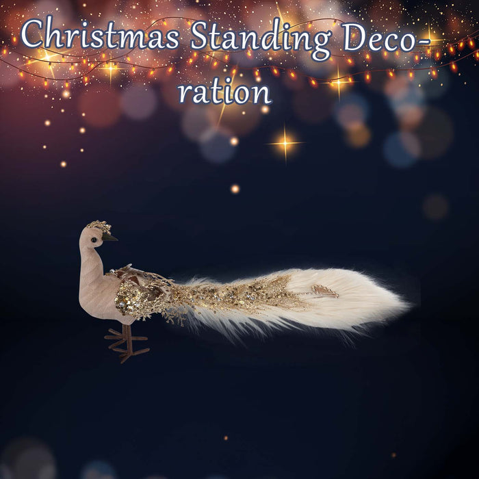 Christmas Velvet Peacock Decoration 19cm x 13cm Brown X 1