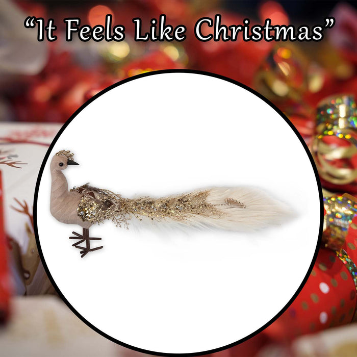 Christmas Velvet Peacock Decoration 19cm x 13cm Brown X 1