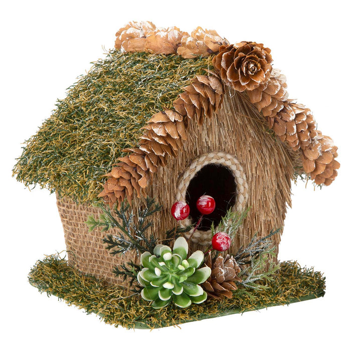 Christmas Bird House Decoration 15cm x 16cm Green X 1