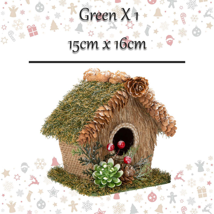 Christmas Bird House Decoration 15cm x 16cm Green X 1