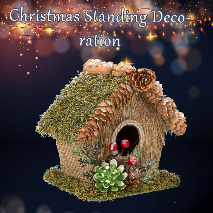 Christmas Bird House Decoration 15cm x 16cm Green X 1