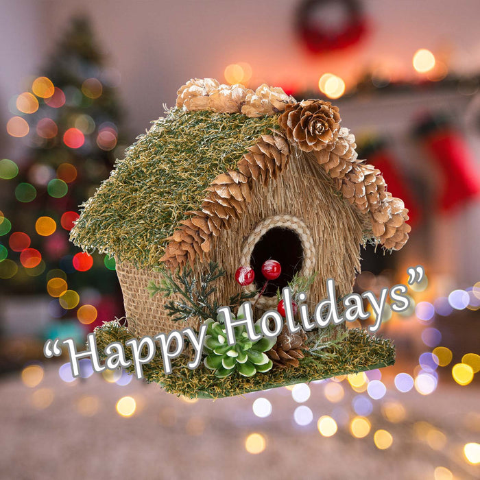 Christmas Bird House Decoration 15cm x 16cm Green X 1
