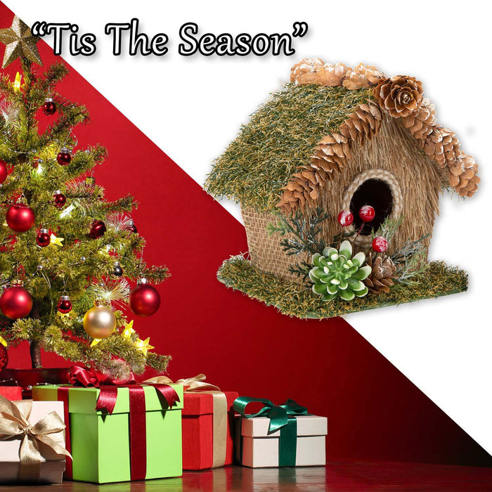 Christmas Bird House Decoration 15cm x 16cm Green X 1
