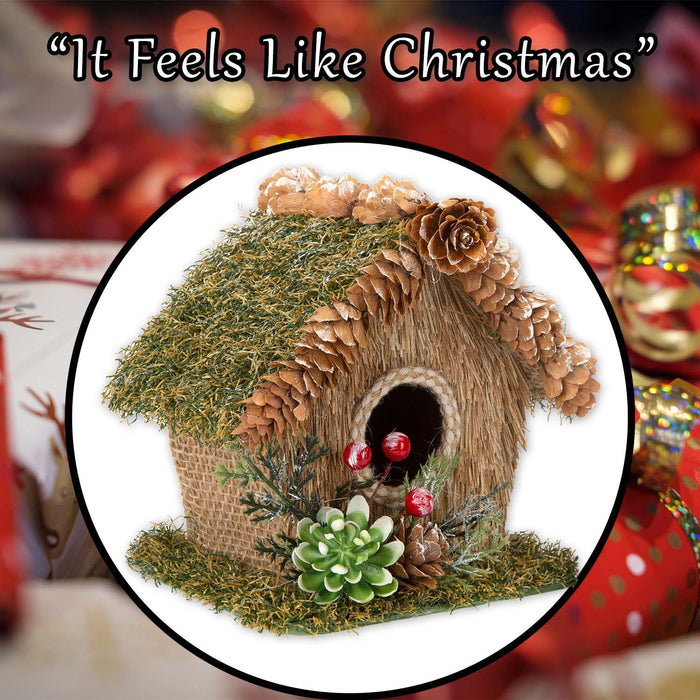 Christmas Bird House Decoration 15cm x 16cm Green X 1
