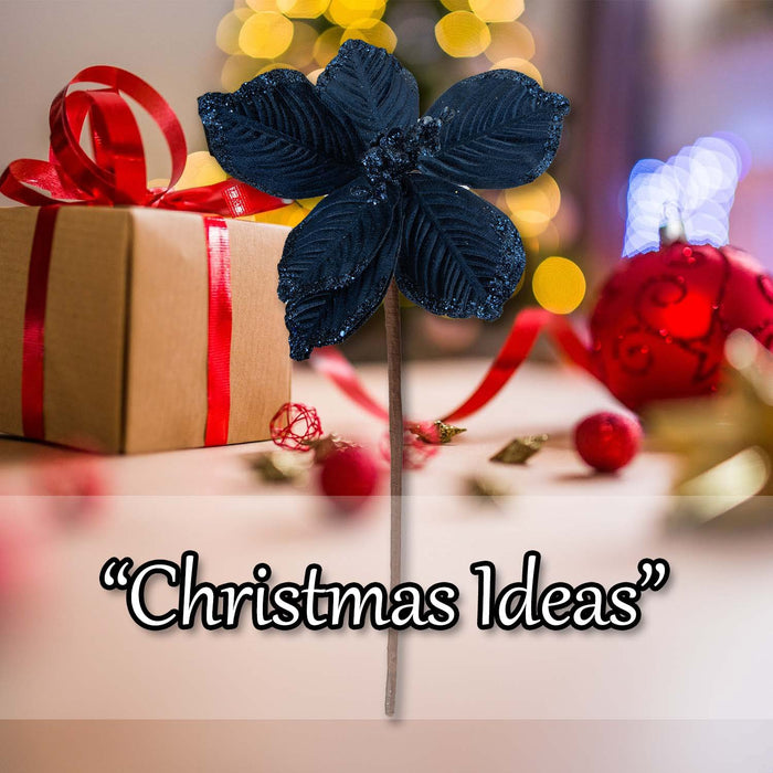 Christmas Fabric Poinsettia Pick 32cm x 18cm Blue X 1