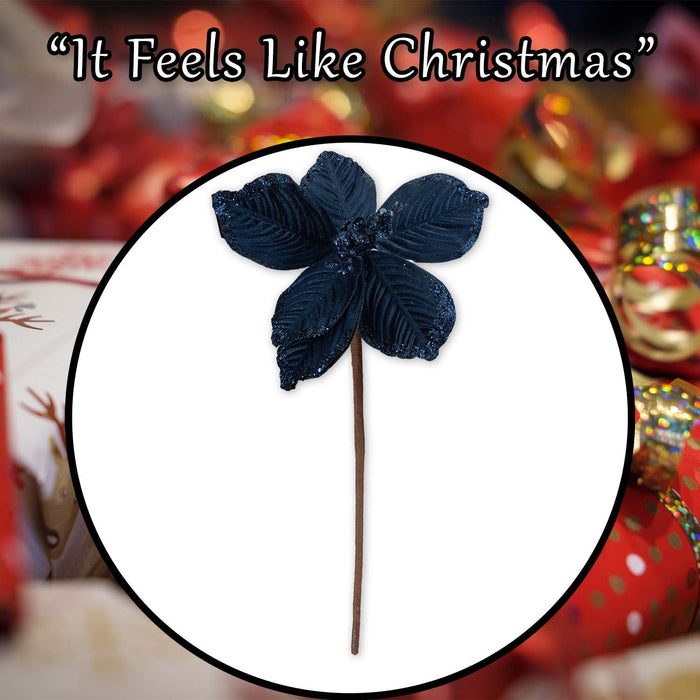 Christmas Fabric Poinsettia Pick 32cm x 18cm Blue X 1