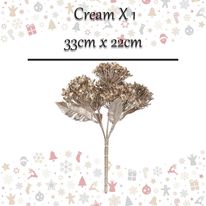 Christmas Metallic Hydrangea Bush 33cm x 22cm Cream X 1