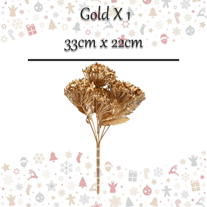 Christmas Metallic Hydrangea Bush 33cm x 22cm Gold X 1