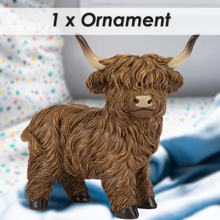 Highland Cow Ornament Soft Toy Decoration Brown - 13cm x 7cm