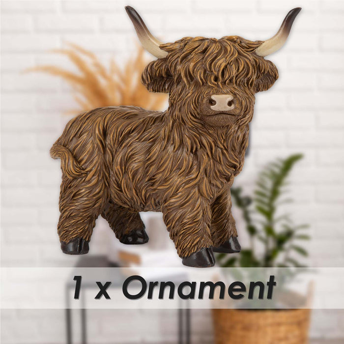 Highland Cow Ornament Soft Toy Decoration Brown - 13cm x 7cm