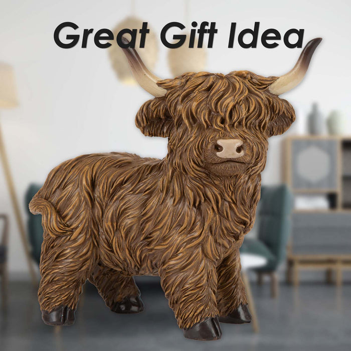 Highland Cow Ornament Soft Toy Decoration Brown - 13cm x 7cm