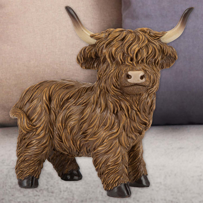 Highland Cow Ornament Soft Toy Decoration Brown - 13cm x 7cm