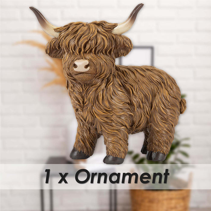 Highland Cow Ornament Soft Toy Decoration Brown - 19cm x 15cm