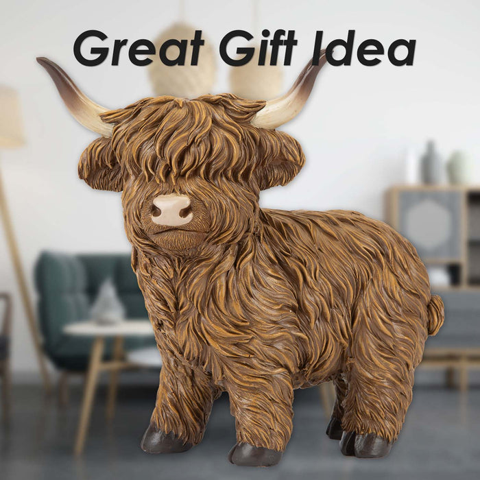 Highland Cow Ornament Soft Toy Decoration Brown - 19cm x 15cm