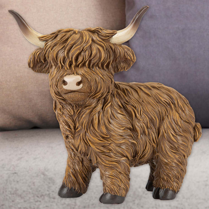 Highland Cow Ornament Soft Toy Decoration Brown - 19cm x 15cm