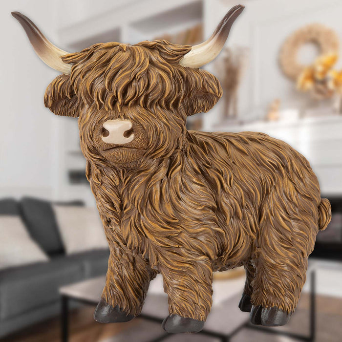 Highland Cow Ornament Soft Toy Decoration Brown - 19cm x 15cm