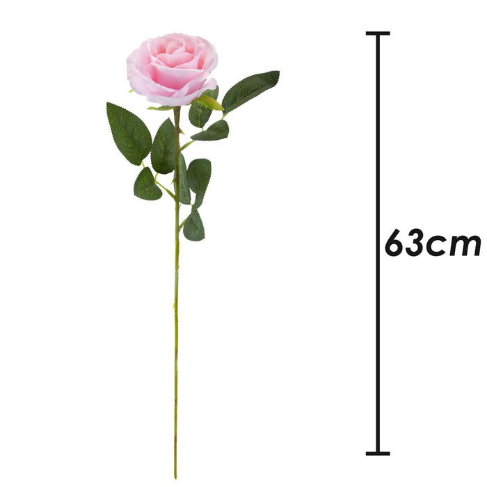 Artificial Pink Rose Flowers Elegant Rose - Green Leaf-Stem 1 x Pink Rose 63cm