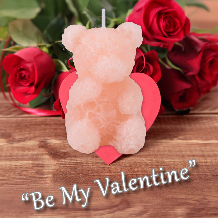 Valentines Scented Rose Candle Bear Loved Ones - Romantic Gift Pink