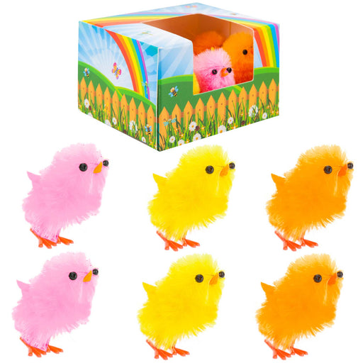 Easter Chicks Yellow Pink & Orange Decoration Set Craft Activity (6 Pack) 4cm