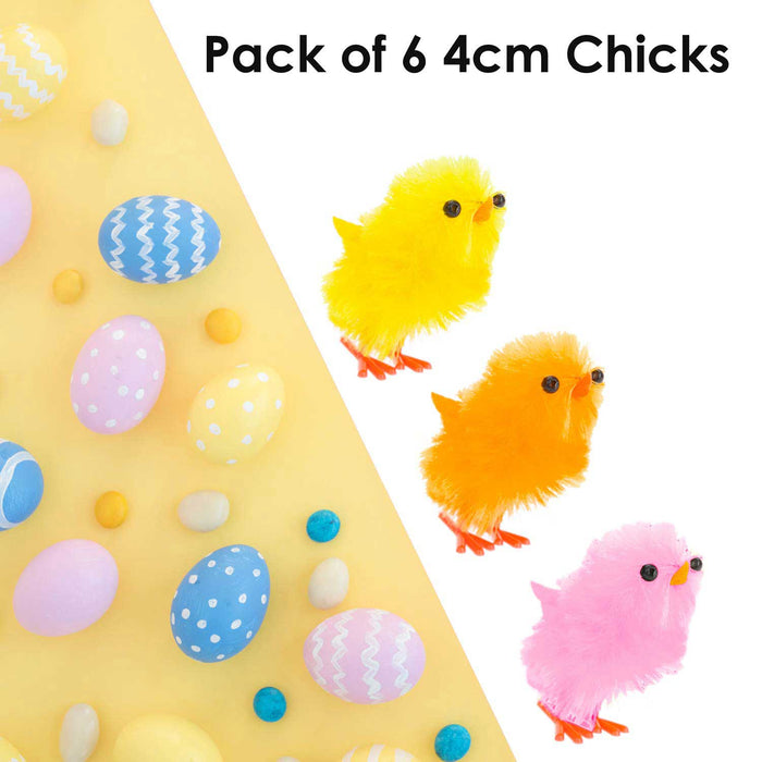 Easter Chicks Yellow Pink & Orange Decoration Set Craft Activity (6 Pack) 4cm