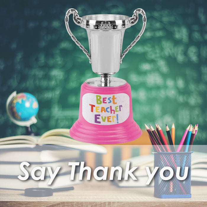 Best Teacher Trophy School End of Year Gift Novelty Fun Present  Silver