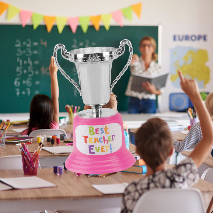 Best Teacher Trophy School End of Year Gift Novelty Fun Present Silver