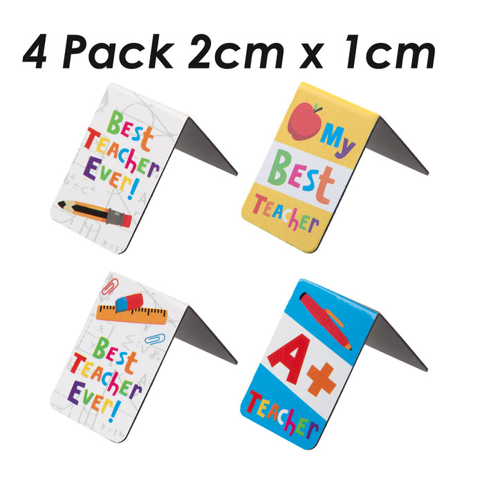 Best Teacher Magnetic Book Marks School End Year Gift Pack of 4 Multi Coloured