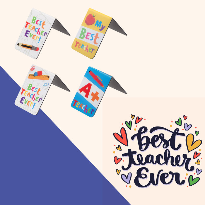 Best Teacher Magnetic Book Marks School End Year Gift Pack of 4 Multi Coloured