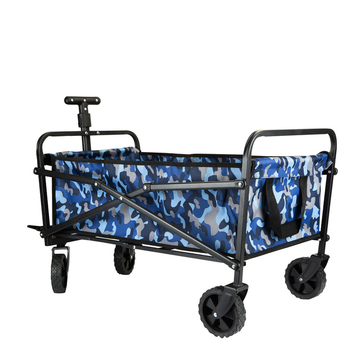 Folding Trolly Cart 40Kg Capacity Collapsible 2 Storage Pouches  Blue Camo