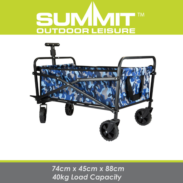 Folding Trolly Cart 40Kg Capacity Collapsible 2 Storage Pouches Blue