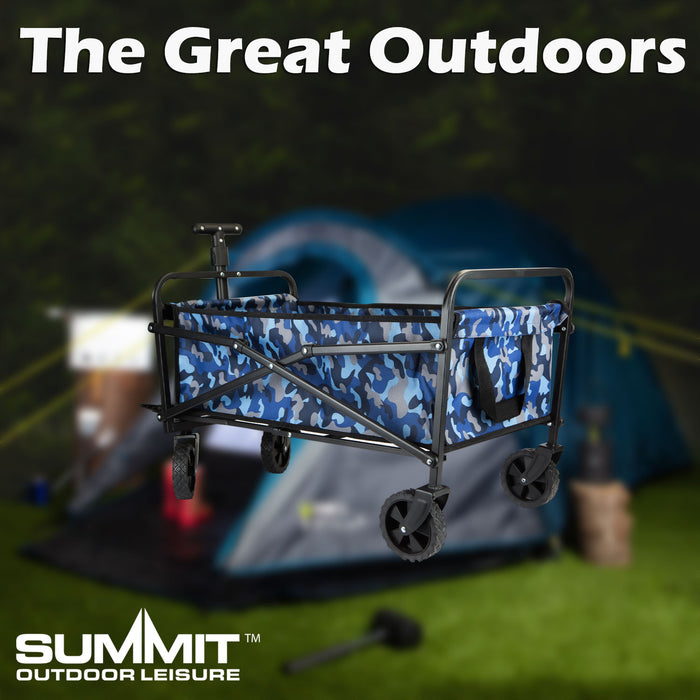 Folding Trolly Cart 40Kg Capacity Collapsible 2 Storage Pouches Blue