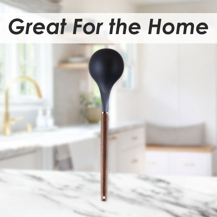 Ladle Wood Handle Acacia Wooden Heat Resistant Ladle Kitchen  30cm Black