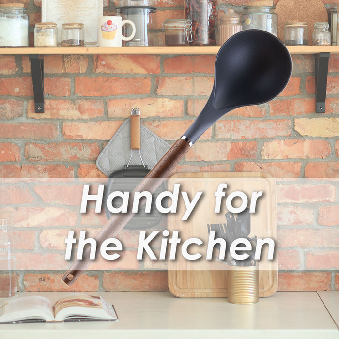 Ladle Wood Handle Acacia Wooden Heat Resistant Ladle Kitchen  30cm Black