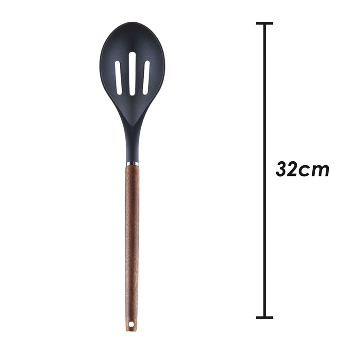 Slotted Spoon Wood Handle Acacia Wooden Heat Resistant Slotted Spoon 32cm Black