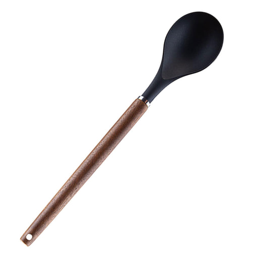 Solid Spoon Wood Handle Acacia Wooden Heat Resistant Solid Spoon  32cm Black