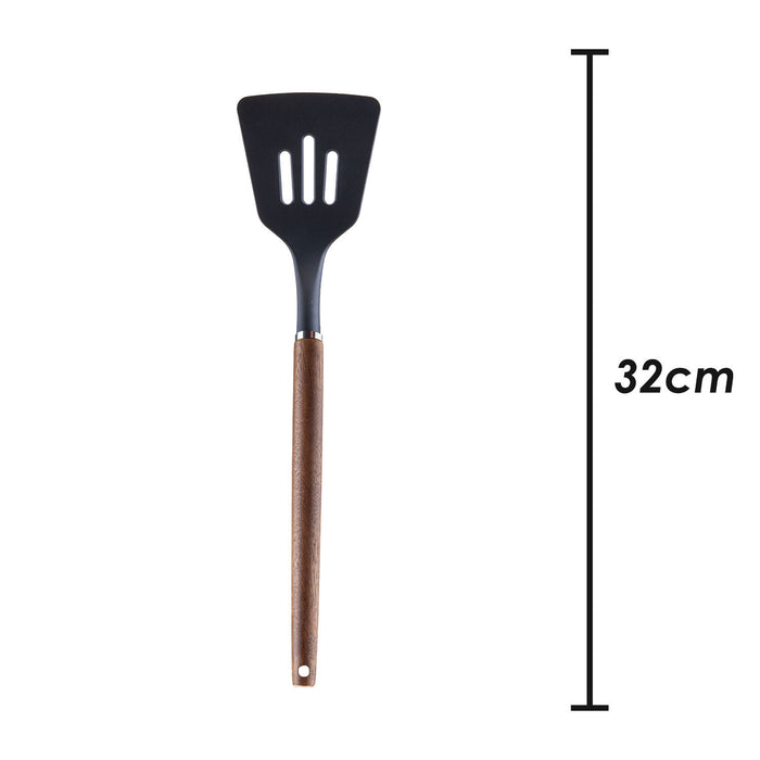 Slotted Turner Wood Handle Acacia Wooden Heat Resistant Turner  32cm Black