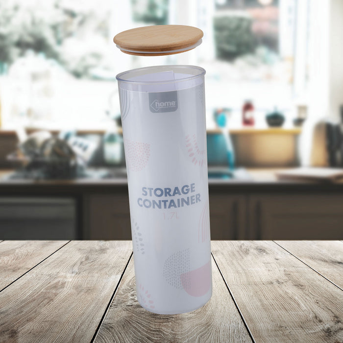Storage Container Bamboo Lid Kitchen Organization 10. 2 x 10. 2 x 29cm 1. 7L Clear