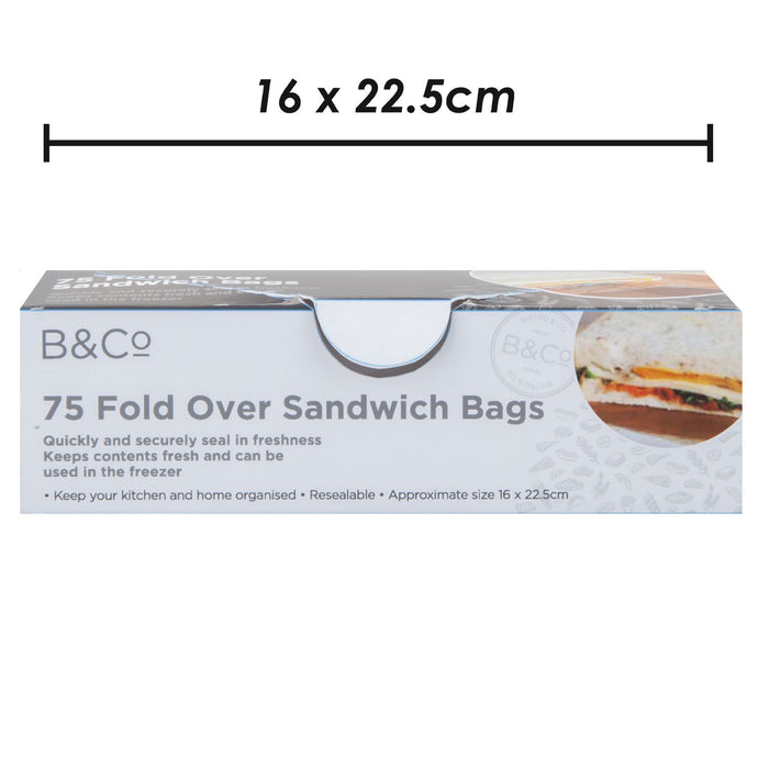 Food Bags Fold Over Storage Bags 16 x 22.5cm Reusable Lunch Pouch 75 Pack Clear