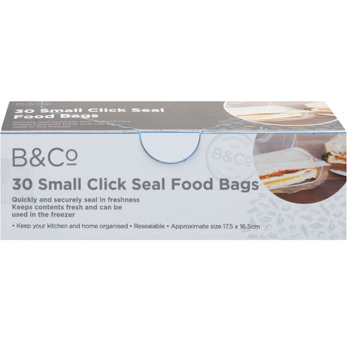 Food Bags Click Seal Storage Bags 17. 5 x16. 5cm Top Seal Reusable 30 Pack Clear
