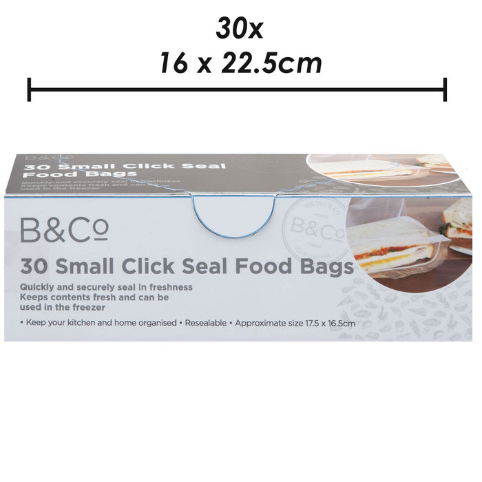 Food Bags Click Seal Storage 16. Top Reusable 30 Pack Clear