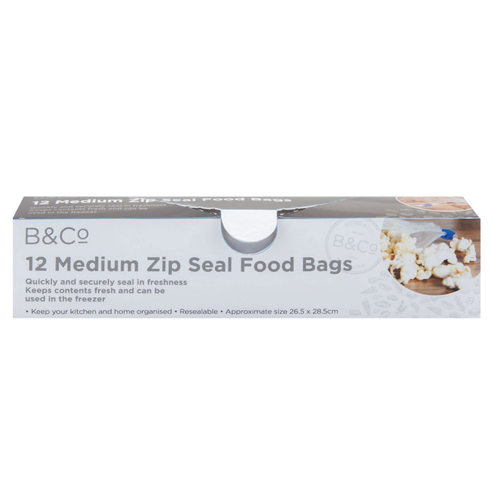 Food Bags Zip Seal Medium 12 Pack Clear