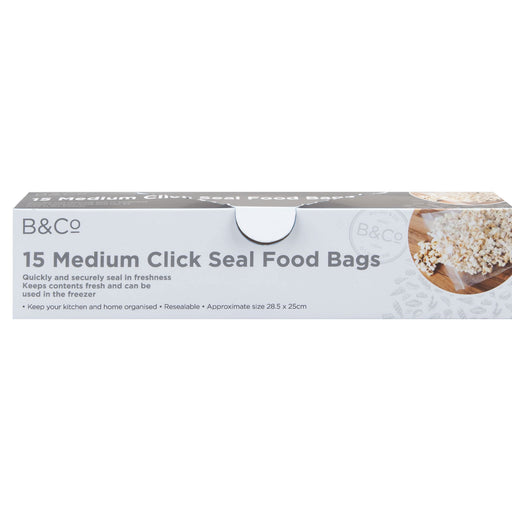 Food Bags Click Seal Medium 15 Pack Storage Bags Top Seal Reusable 15 Pack Clear