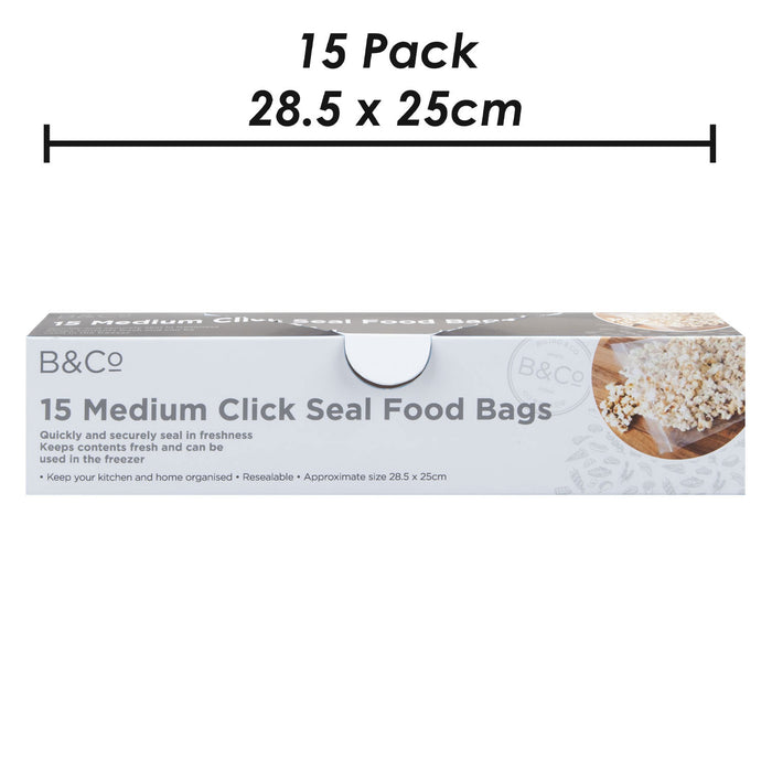 Food Bags Click Seal Medium 15 Pack Clear