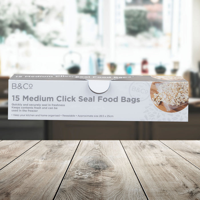 Food Bags Click Seal Medium 15 Pack Storage Bags Top Seal Reusable 15 Pack Clear