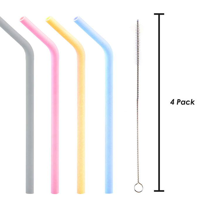 Silicone Straws Reusable 4 Pack Blue Grey Yellow Pink 4 pack Multi-Coloured