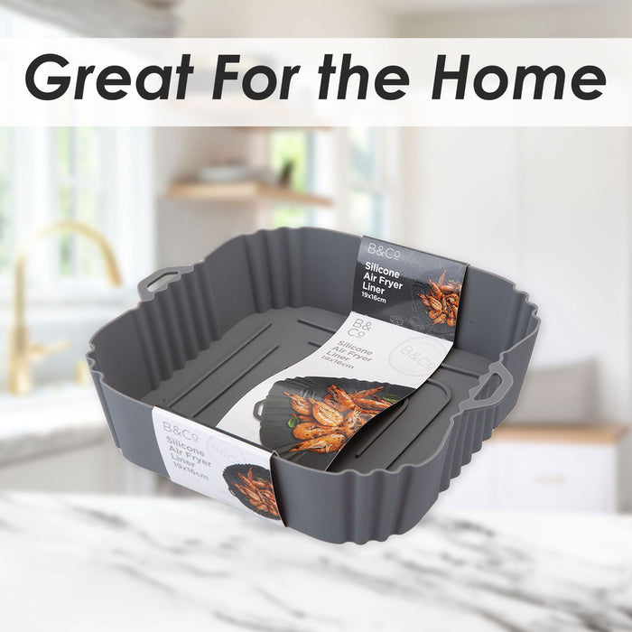 Air Fryer Liner Square Silicone Reusable Non Stick Liners 18. 5 x 16 x 4cm Grey